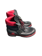 Load image into Gallery viewer, Black and Red Timberland High Top Boots
